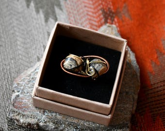 Handmade Jasper Wire Wrapped Ring, Natural Stone, Size 7.25