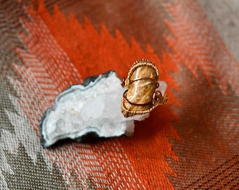 Yellow Jasper Ring, Handmade Wire Wrapped Copper Ring, Size 9