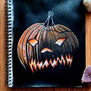 Jack O Lantern // 11x14 inch pastel&charcoal drawing // halloween art // home and office decor // Spooky Jack O Lantern drawing //