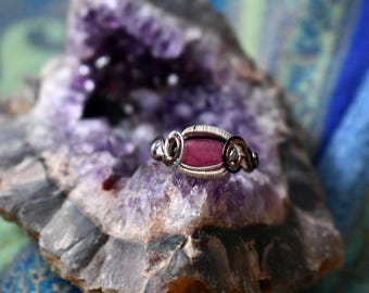 Corundum Ruby Ring, Wire Wrapped Gemstone - Size 8