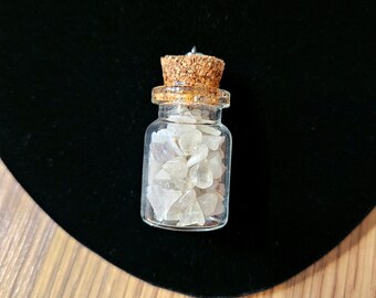 Mini white quartz in glass bottle // necklace pendants with chain // natural mini quartz //minimalist necklace // glass bottle necklace