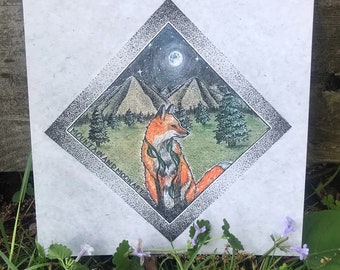 Fox in the Mountains Square Art Print