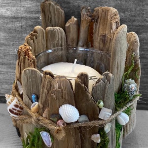 Driftwood and Sea Shell Candle Holder