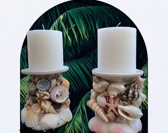 Candle holder, Seashell Candle Holder, pillar candle holder, beachy, ocean themed, decorative, indoor/outdoor decor,