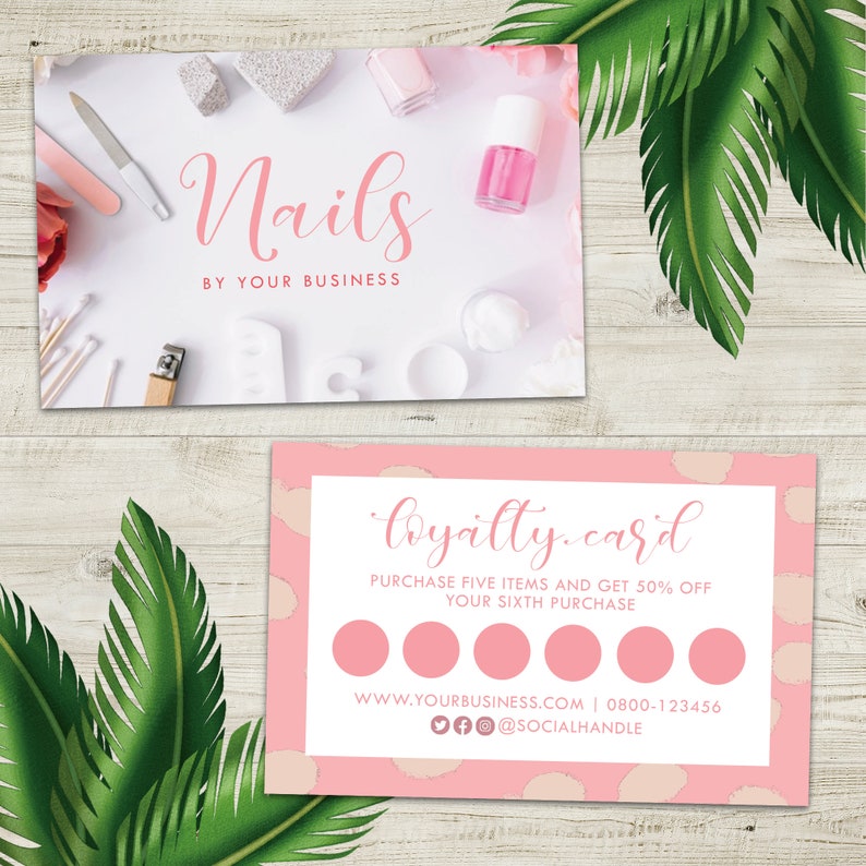 Nail Salon Loyalty Cards Nail Technician Business Double Etsy