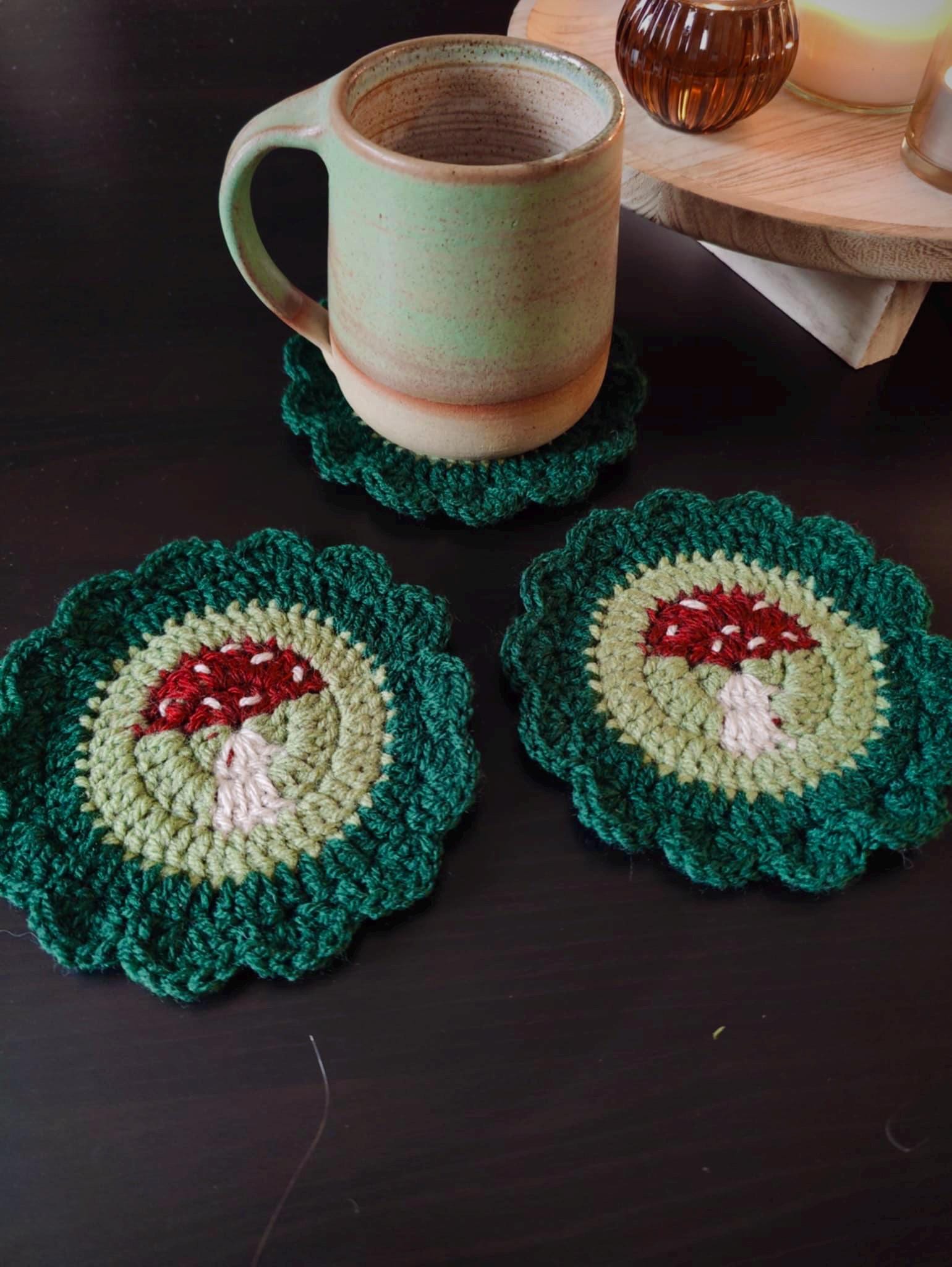 Mushroom Coasters//Crochet Coasters//Autumn Coasters// Forest Coasters