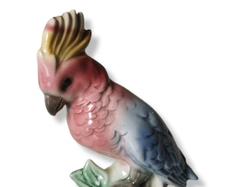 Parrot Figurin, porcelain figurine, ceramic figurine, birthday gift, miniature figurine, office decor, quirky bird, collectable figurine