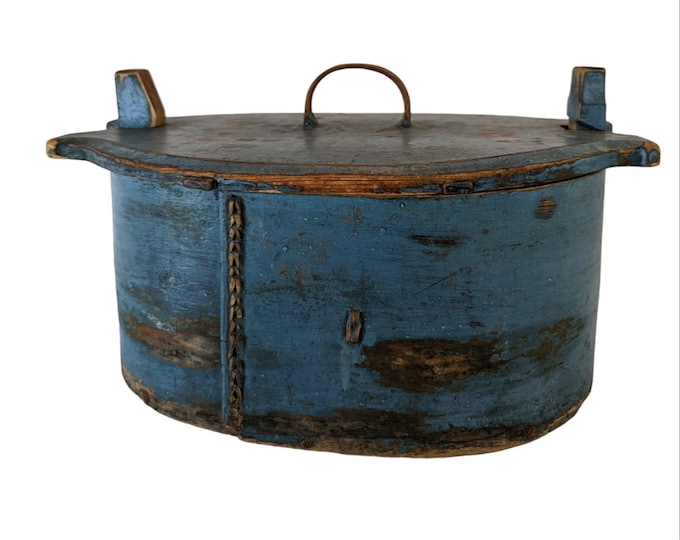 Norwegian painted antique tine box - 1800s bentwood box - Scandinavian Folklore tine