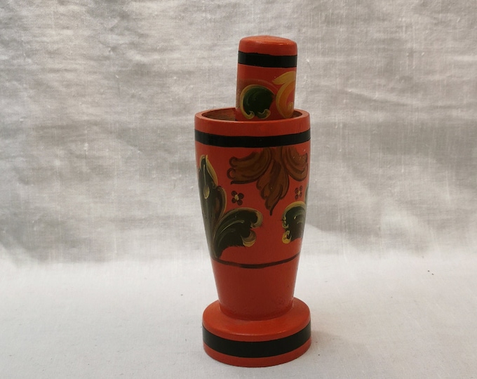 Vintage Norwegian Mortar with Rosemalt Hand-Painting - Scandinavian Folk Art Decor