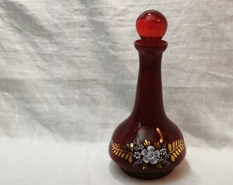 Vintage glass Carafe, Color Ruby Red Glassware, Barware