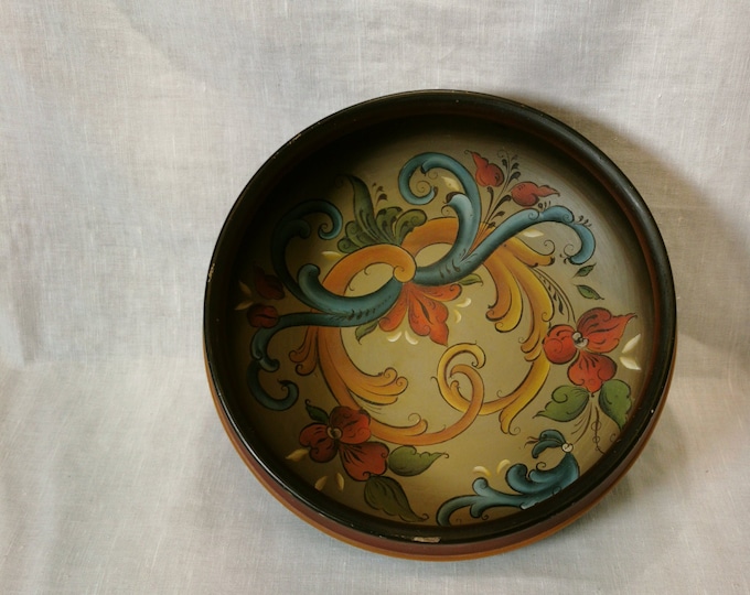 Vintage Norwegian Rosemalt Handpainted Wooden Bowl - Farmhouse Decor - 1970s