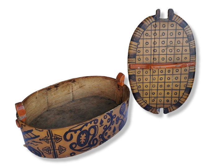 Norwegian handmade Viking painted Box - 1800s Viking Tine box