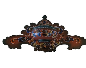 Norwegian Vintage Wall Shelf-Bowl - Hand-painted Rose Decor - Traditional Norwegian Saying - Farmhouse Style