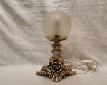 Elegant Vintage Art Deco Table Lamp with Rose Decor - Handcrafted in Italy by Bassano