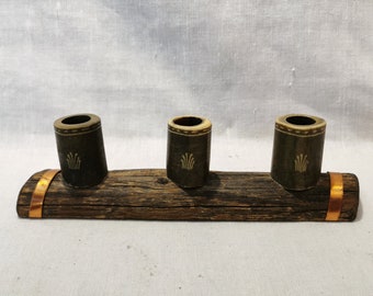 Norwegian Handcrafted Candlestick Holder for 3 Candles - Reindeer Horn and Copper - Mountain Art Farmhouse Decor
