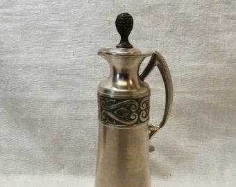 LTB Tinn Norway Pewter 1950s, unique Handmade Carafe, Rosepaint/farmers design
