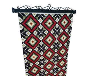 Vintage Norwegian hand woven Tapestry wall hanging - Norwegian Colorful Retro Look embroided decoration piece