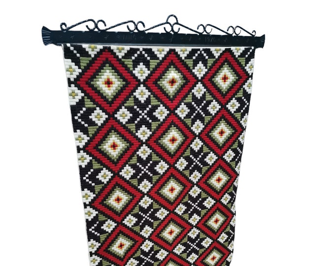 Vintage Norwegian hand woven Tapestry wall hanging - Norwegian Colorful Retro Look embroided decoration piece