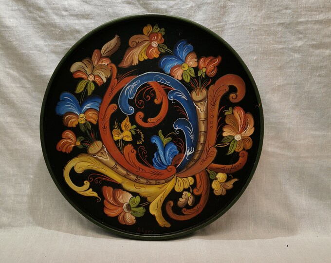 Vintage Norwegian Hand painted Rosemalt Tray