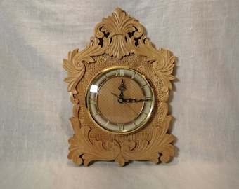 Vintage Norwegian Folk Art Handmade Wood Wall Clock | Chip Carved | 1990