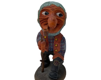 Vintage Norwegian Hand Carved Wooden Troll Figurine by Ottar Grubbli - Stunning and Detailed Sculpture