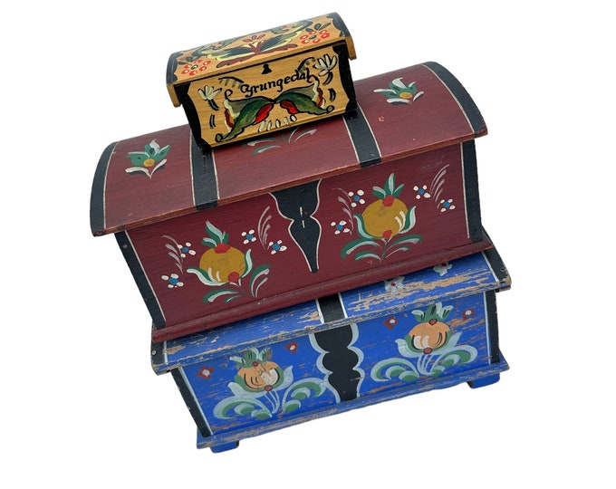 Vintage Norwegian wooden Jewelry box - Miniature treasure chest - In this listing, there are 3 boxes included