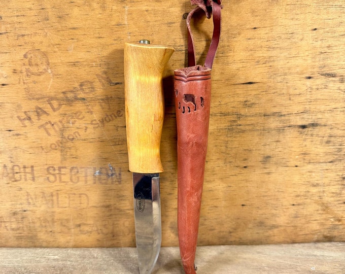 Vintage Norwegian Forged Knife by Helle with hand-sewn Sheath - Authentic Nordic Design