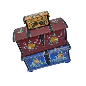 Vintage Norwegian wooden Jewelry box - Miniature treasure chest - In this listing, there are 3 boxes included