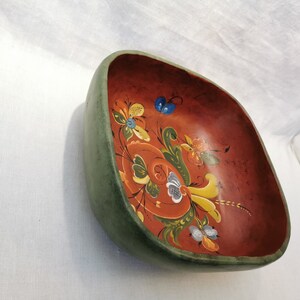 Vintage Norwegian folk art Rosemalt wooden bowl