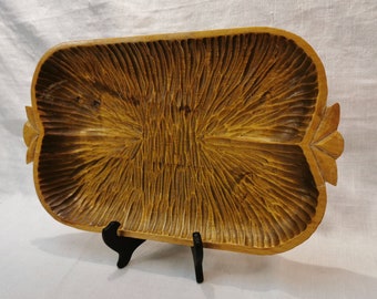 Norwegian Vintage Handmade Carved Wood Tray - 1940-50s Primitive Scandinavian Decor - Bread Bowl, Fruit Tray, and More