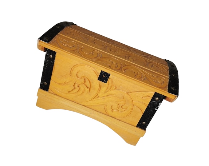 Norwegian traditional Handcarved Rose pattern wooden Jewelry box - Treasure box or Trinket box