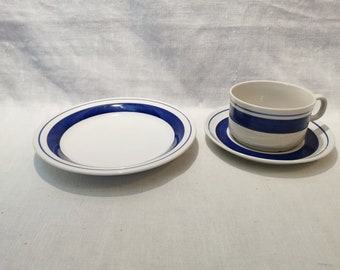 Flint Porcelain Breakfast Trio - Gefle Marin Pattern, Sweden Vintage - Coffee/Tea Cup, Saucer, and Plate Set