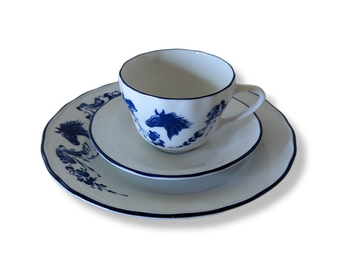 Rare Breakfast Trio by Porsgrunn Porcelen: Limited Production Prize from Norwegian Horse Races