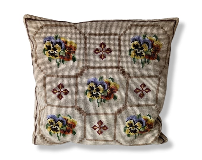 Vintage Retro Nordic Embroidered Pillow | Scandinavian Folk Art Floral Design