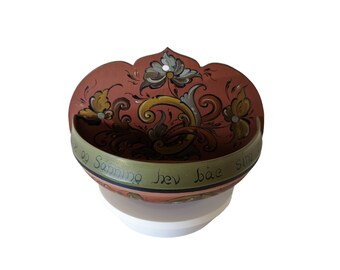 Vintage Norwegian Wall mounted wooden rose painted Bowl, Norwegian Folk Art, folklore, Rosemaling