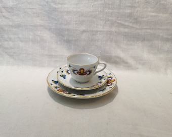 Vintage Norwegian Telemark Porsgrund Porcelain Trio Breakfast Set - Farmers Rose/Bondemønster - 1988