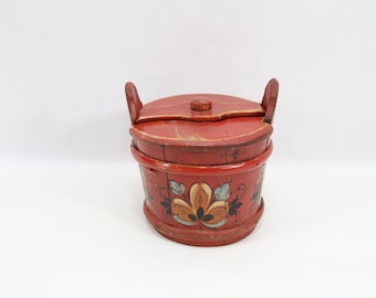 Antique Norwegian Rosemaling Tine Box | 1800s Bentwood Wooden Box Norwegian Folk Art Storage Rustic Scandinavian Decor
