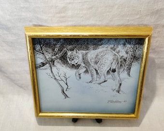 Porcelain Tile, Decor, Porsgrunn Porselen, Porsgrund Porcelain, Norway, Vintage, Norwegian Lynx by JP Brattsberg