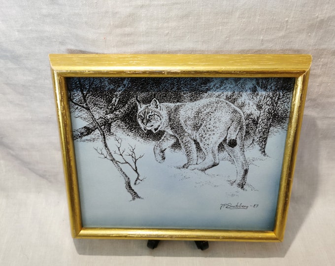 Porcelain Tile, Decor, Porsgrunn Porselen, Porsgrund Porcelain, Norway, Vintage, Norwegian Lynx by JP Brattsberg