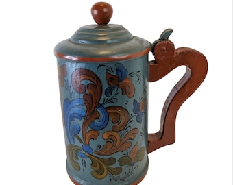 Vintage Wooden Beer Stein with Rosemaling - Father's Day Beer Mug Gift Him or Her