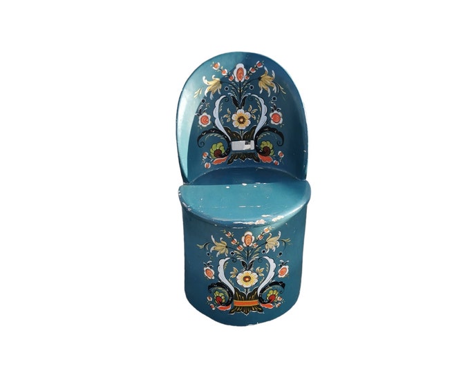 Vintage Norwegian Hand-Carved Kubbestol | 1970s Log Chair | Rosemaling Patterns | Rustic Home Decor | Scandinavian Heritag