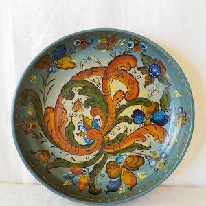 Vintage Norwegian folk art Rosemalt wooden bowl, Nordic Pattern from 1980s