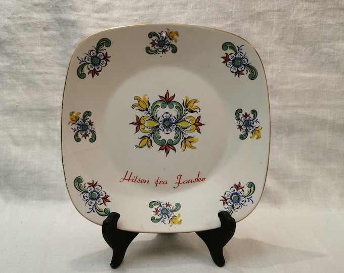 Vintage Figgjo Flint Collector's Plate from Norway - 1970s Valle Design with Rosemaling and Gold Trim