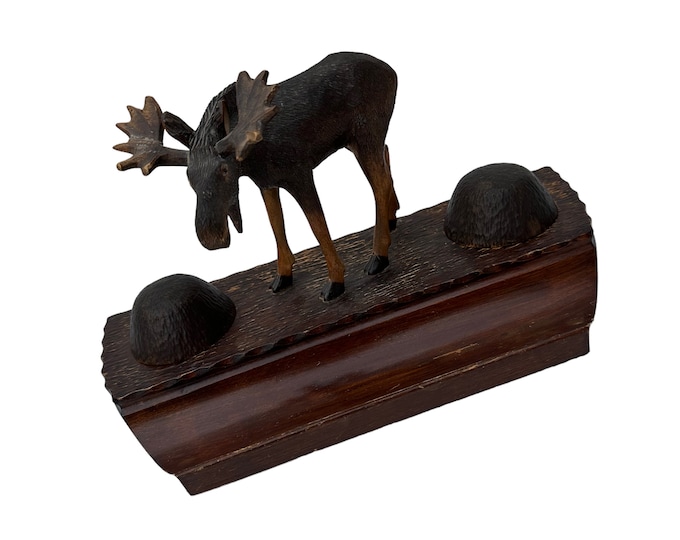 Scandinavian Moose Sculpture Inkhouse - Handmade Wooden Ink Housing from the 1900s