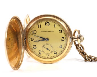 1900s Tavannes Gold Plated Pocket Watch 52mm | Antique Mechanical Timepiece | Collector’s Pocket Watch | Early 20th Century Heirloom Gift