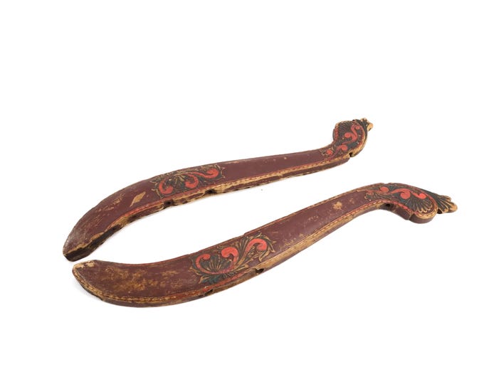 Antique Norwegian Rosemaling Wood Harness – 1800s Folk Art Decor