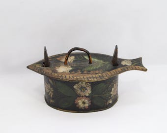 Antique Norwegian Painted Bentwood Box - 1890s Floral Folk Art in Os Rosemaling Style