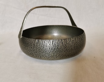 Vintage Norwegian Handmade Tinn/Pewter Basket with Handle - 1960's Rustic Décor Accent