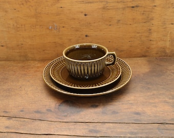 Vintage Norwegian Egersund Relieff Breakfast Trio | Green Porcelain Set | 1950s Tableware | Historical Charm | Dining Décor