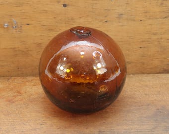 Norwegian Old Fishing Float 1940s | Maritime Treasure | Reddish Brown Glass Ball | Nautical Nostalgia | Collector's Item